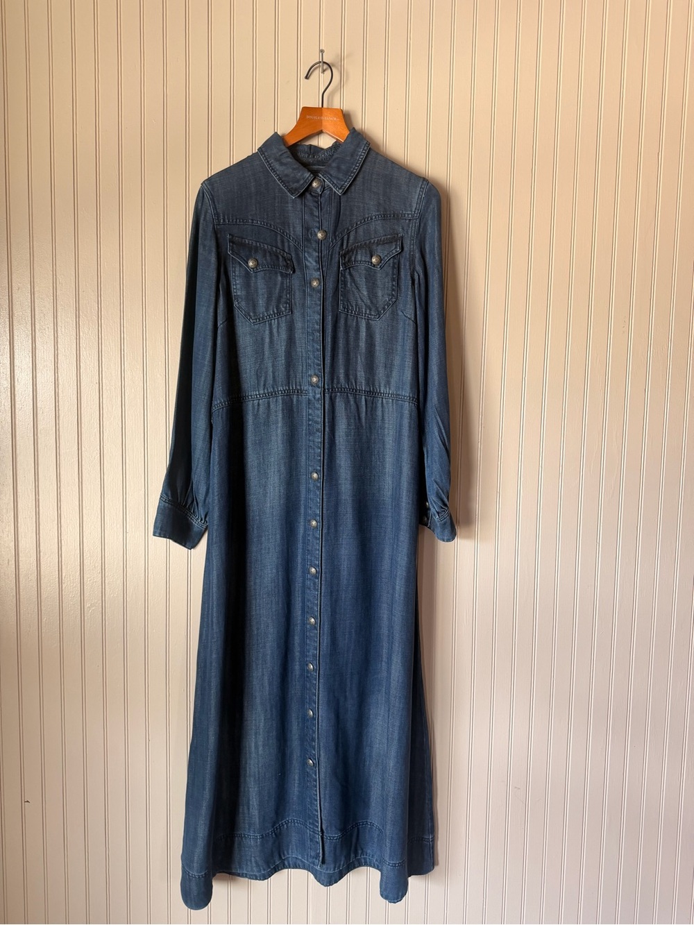 Double D Ranch Denim Maxi Shirt Dress - Dark Blue